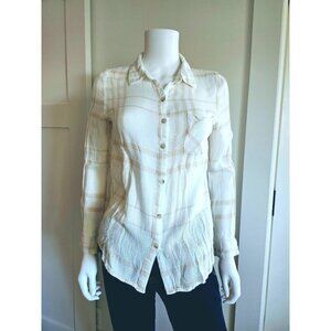 Thread & Supply 'Malibu Pier' Plaid Shirt White/Beige Button-Down Size S